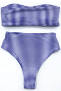 Women Tiny Plaid Strapless Two Piece Swimsuit Set