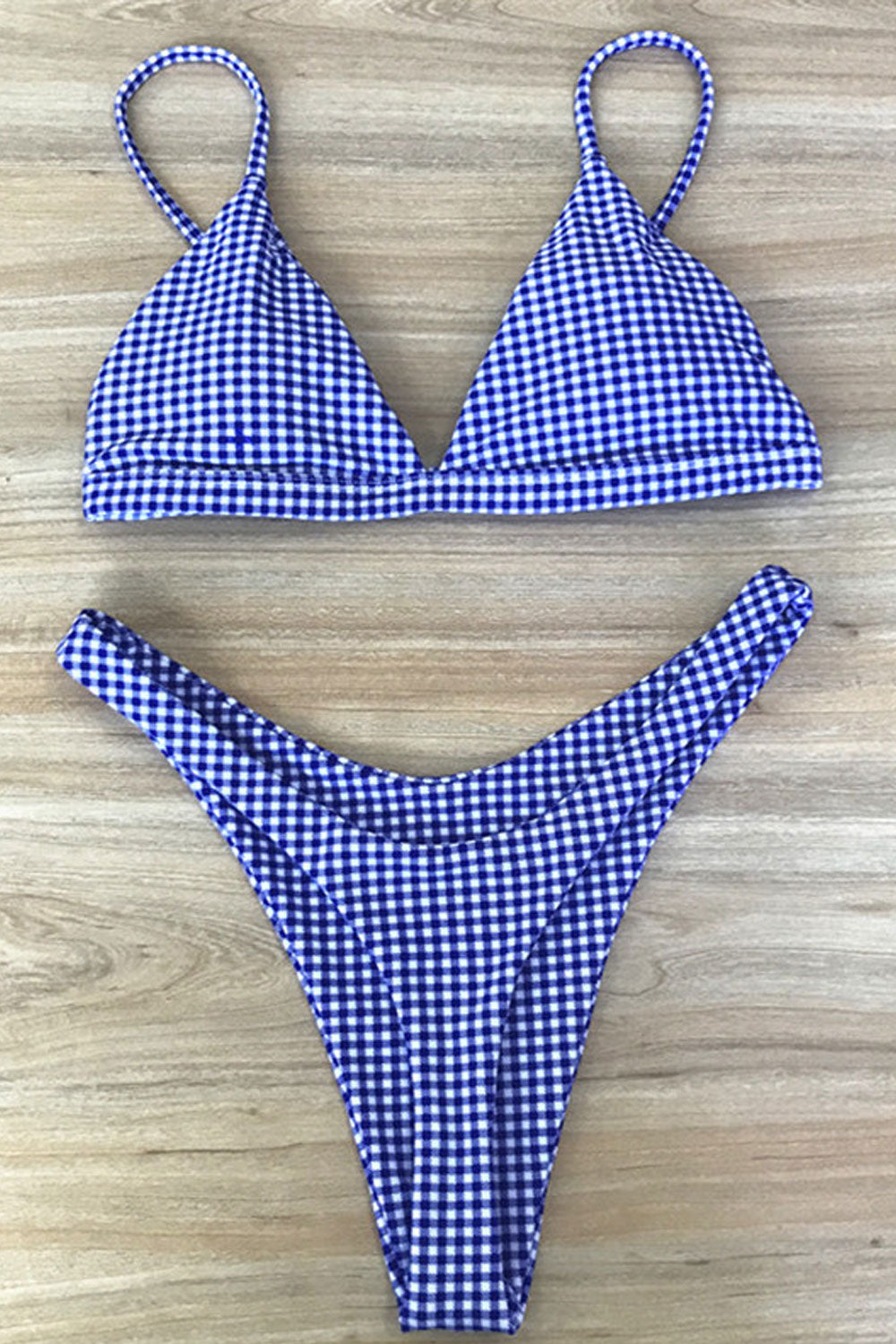 Women Comfort Tiny Plaid Adjustable Two Piece Swimsuit