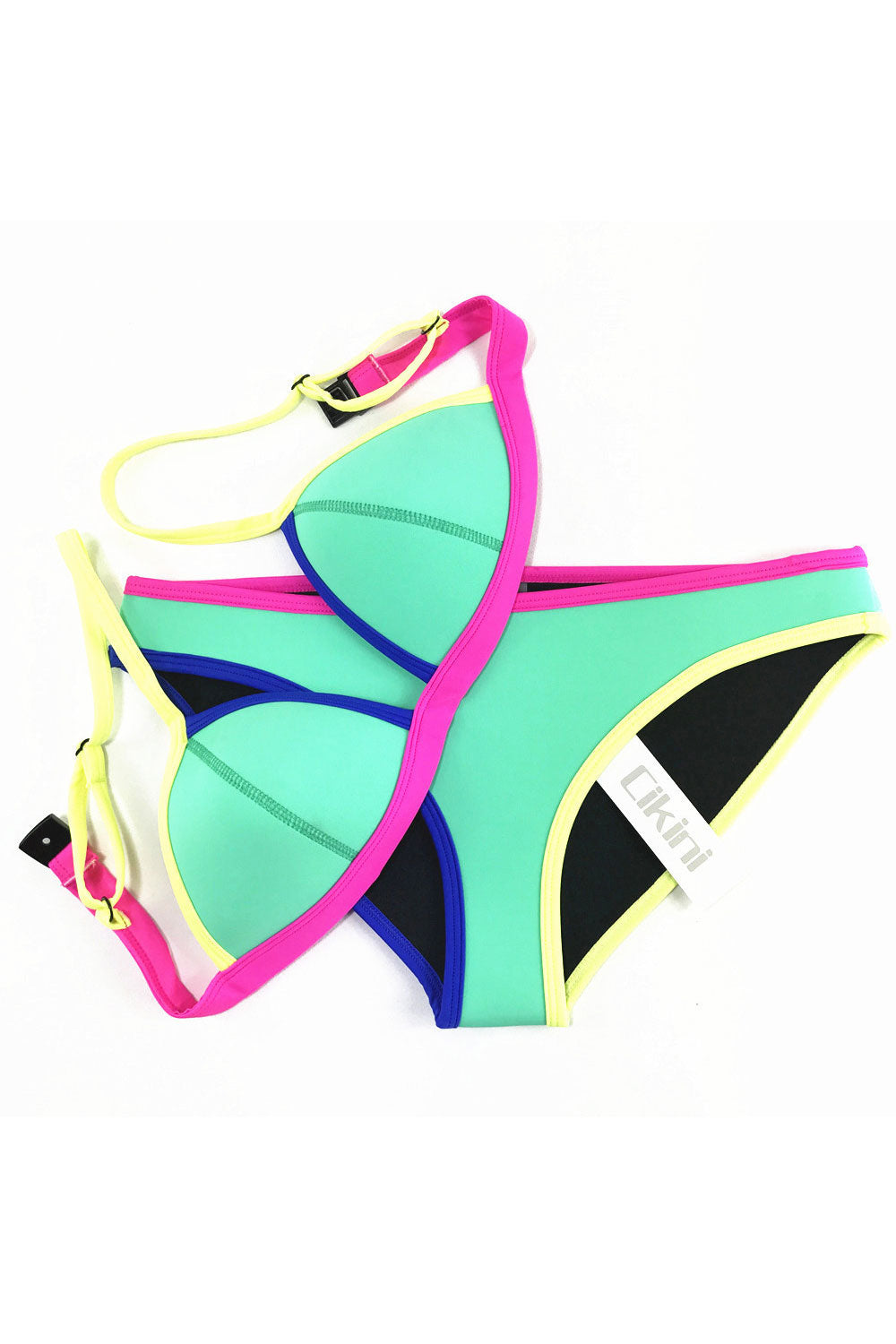 Women Trim Contrast Adjustable Two Piece Swim Set