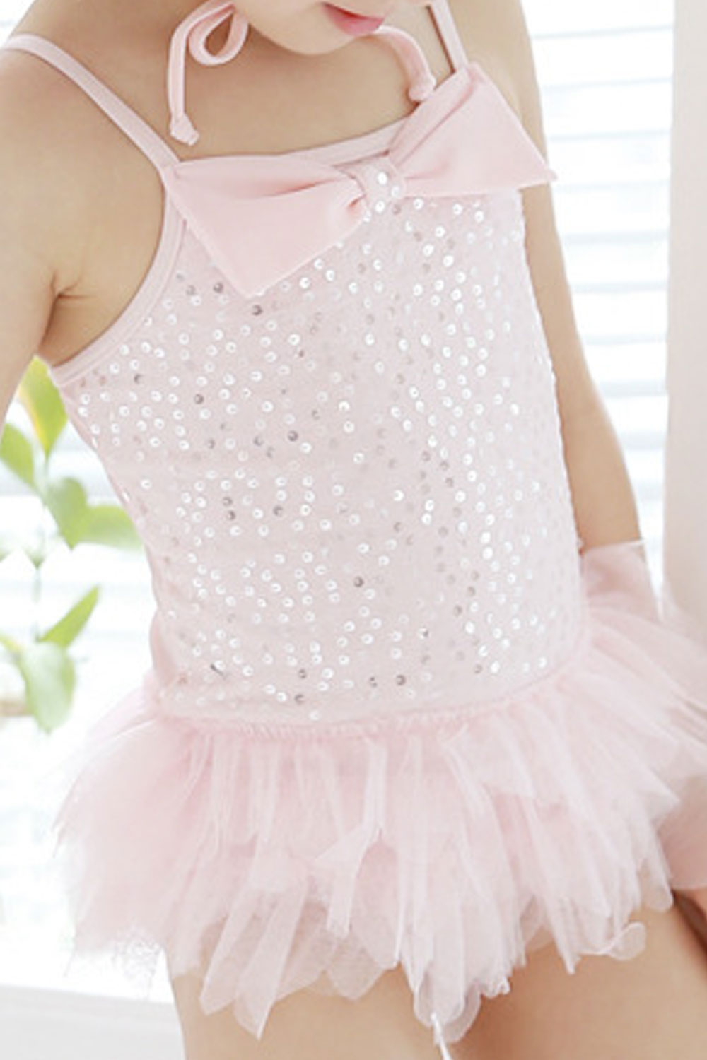 Baby Girls Big Bow Decorated Ruffled Skirt Sequin Decorated Swimsuit