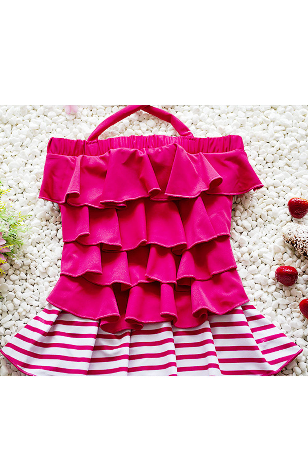Baby Girls Tie Neck Elasticated Bust Striped Skirt Swimsuit