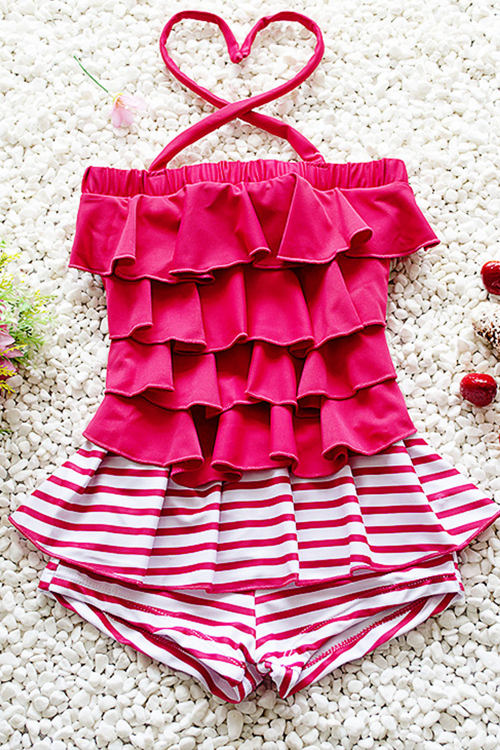Baby Girls Tie Neck Elasticated Bust Striped Skirt Swimsuit
