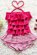 Baby Girls Tie Neck Elasticated Bust Striped Skirt Swimsuit