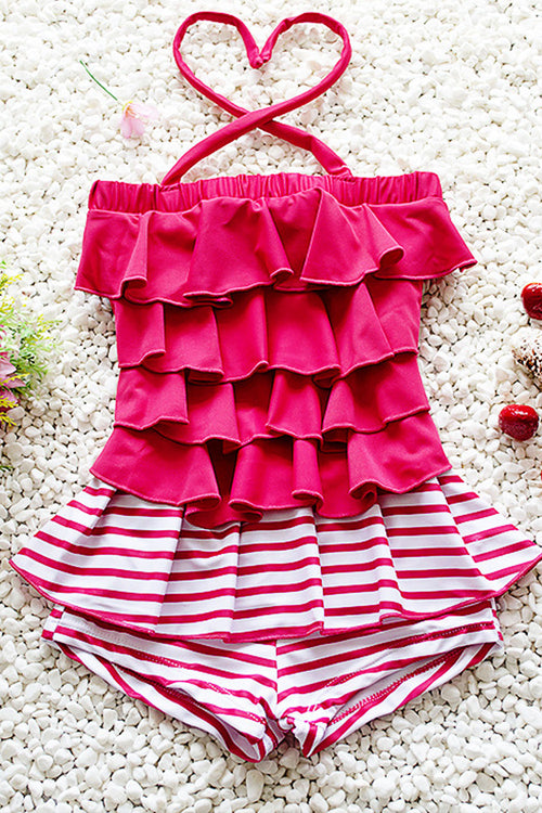 Baby Girls Tie Neck Elasticated Bust Striped Skirt Swimsuit