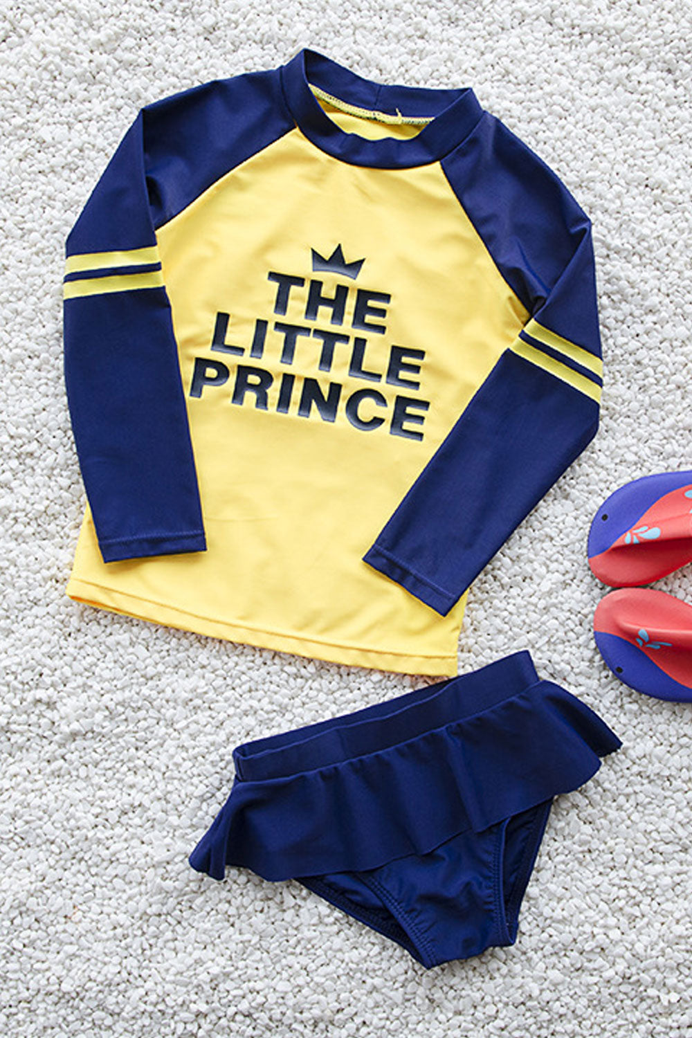 Baby Girls Long Sleeve Round Neck Letter Printed Swimsuit Set