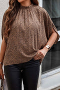 Women New Fashion Half Turtle Neck Slit Bat Sleeves Summer Casual Strap Top