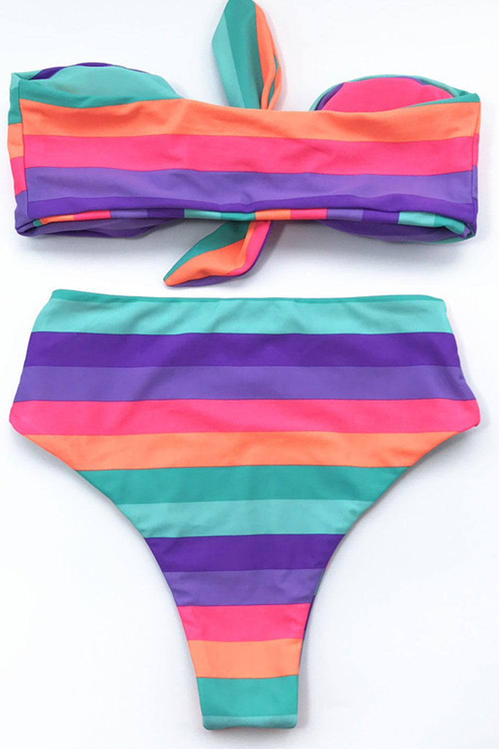 Women Colorful Stripes Tie Know Classics Swimsuit Set