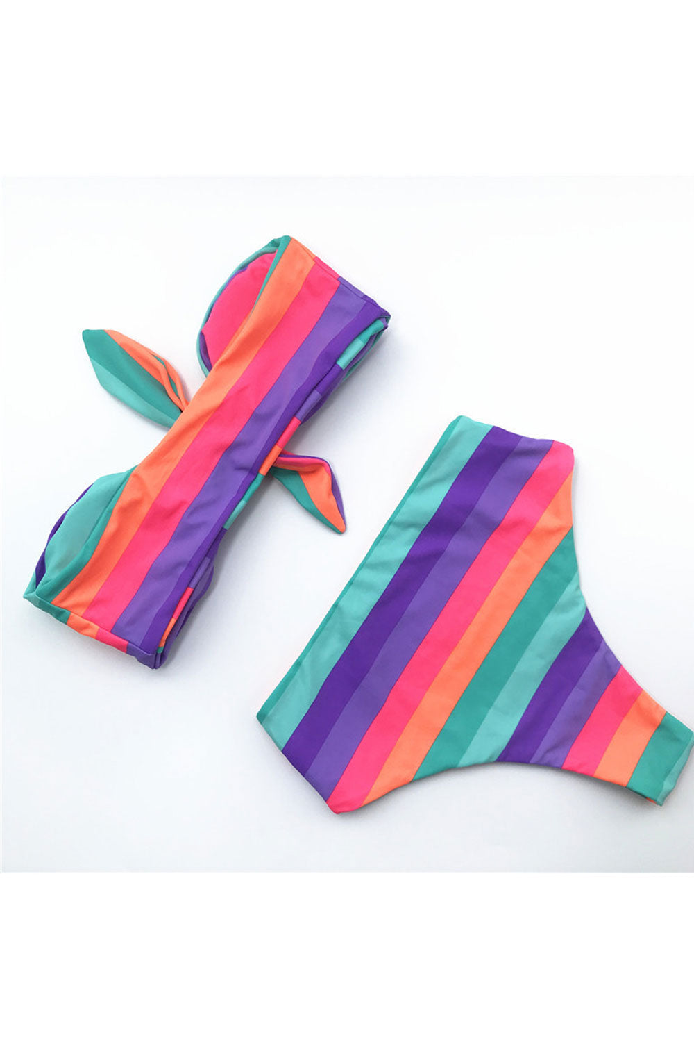Women Colorful Stripes Tie Know Classics Swimsuit Set