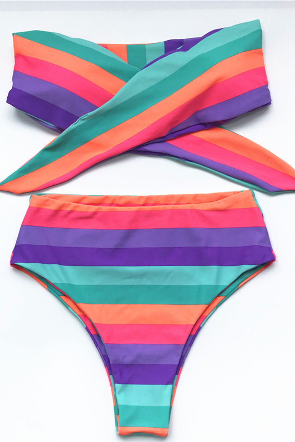Women Colorful Stripes Tie Know Classics Swimsuit Set