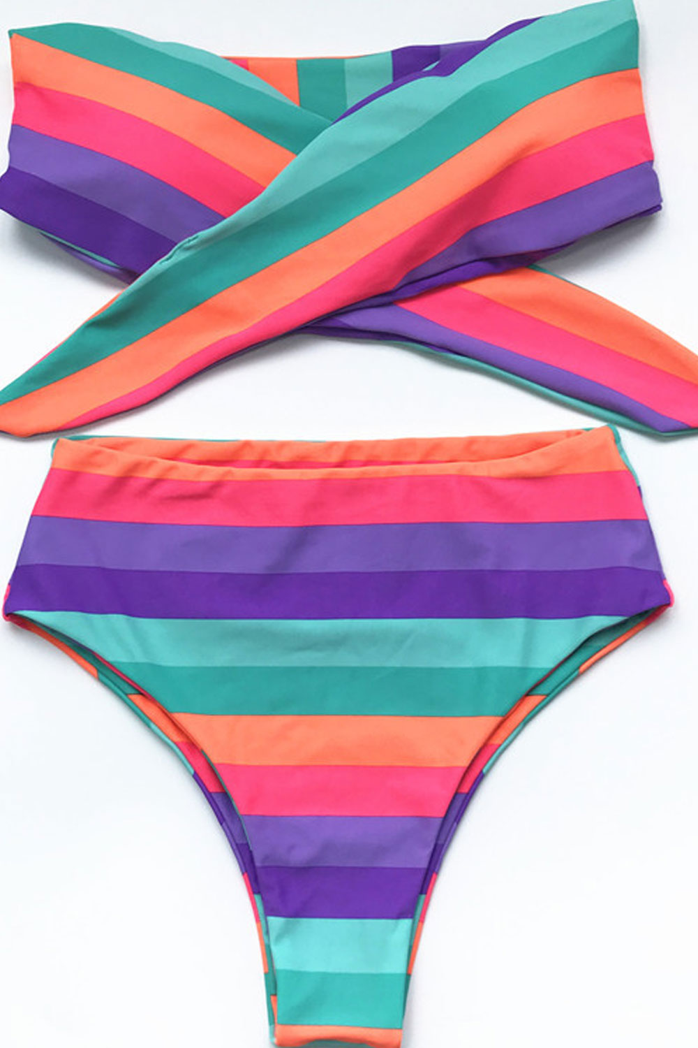 Women Colorful Stripes Tie Know Classics Swimsuit Set