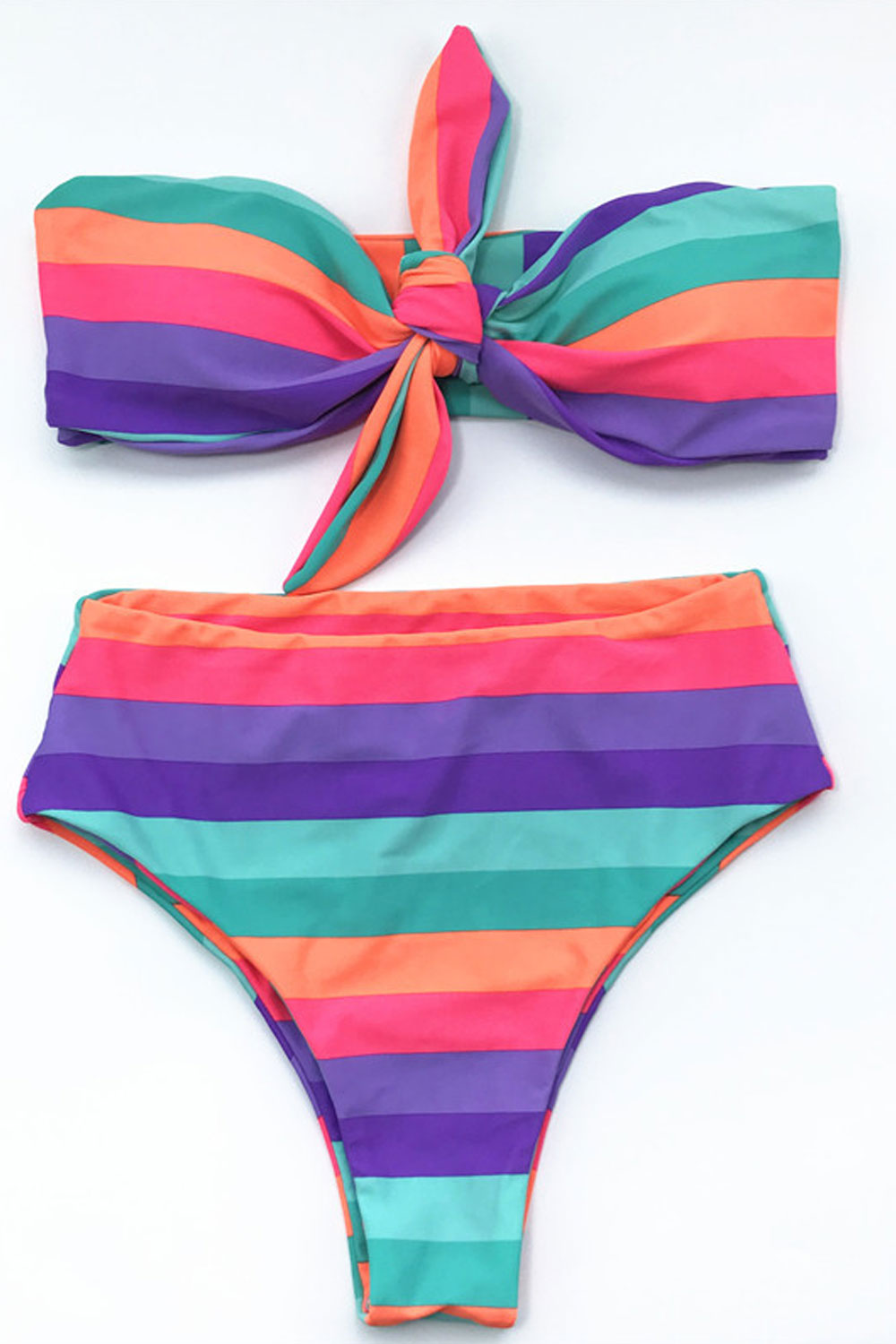 Women Colorful Stripes Tie Know Classics Swimsuit Set