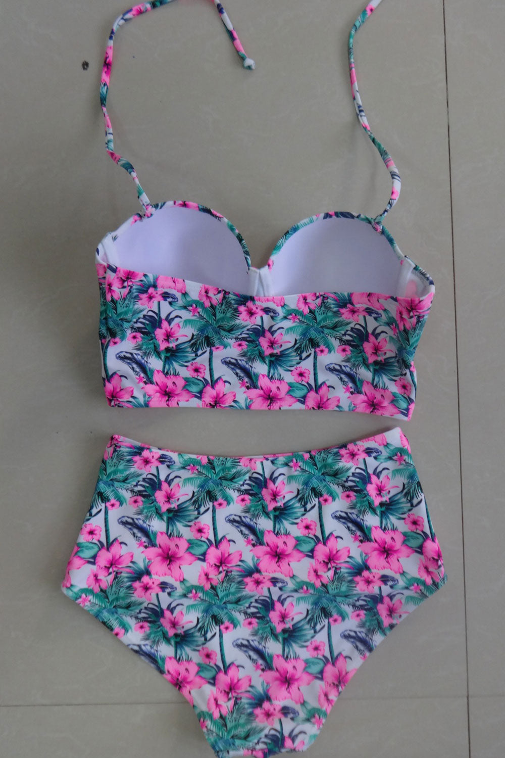 Women Floral Halter Tie Wide Two Piece Swimsuit Set