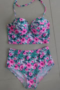 Women Floral Halter Tie Wide Two Piece Swimsuit Set