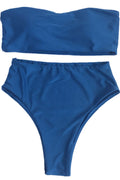 Women Solid Colored Strapless Top High Waist Bottom Swimsuit
