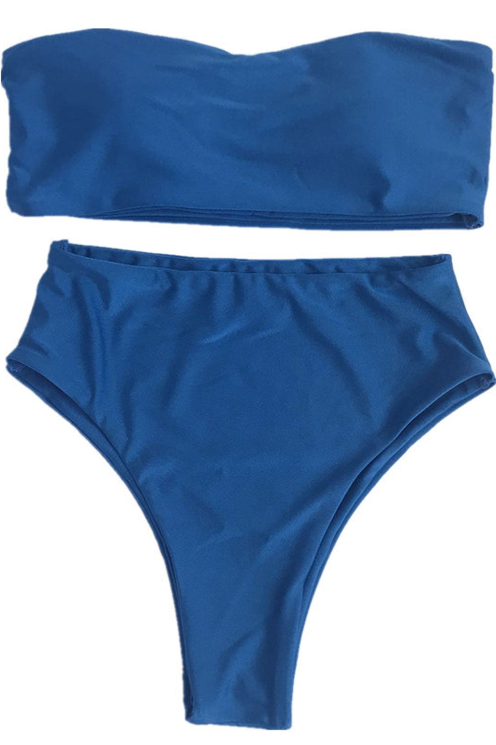 Women Solid Colored Strapless Top High Waist Bottom Swimsuit