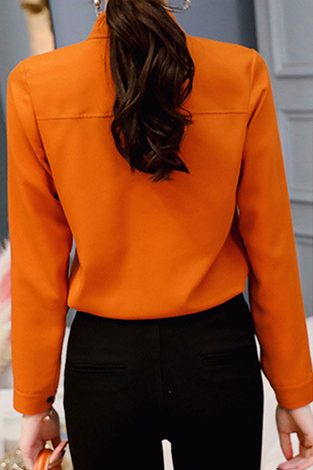 Women New Fashion Collar Neck Long Sleeves Solid Color Bottoming Slim-Fit Casual Summer Chiffon Shirt