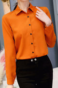 Women New Fashion Collar Neck Long Sleeves Solid Color Bottoming Slim-Fit Casual Summer Chiffon Shirt