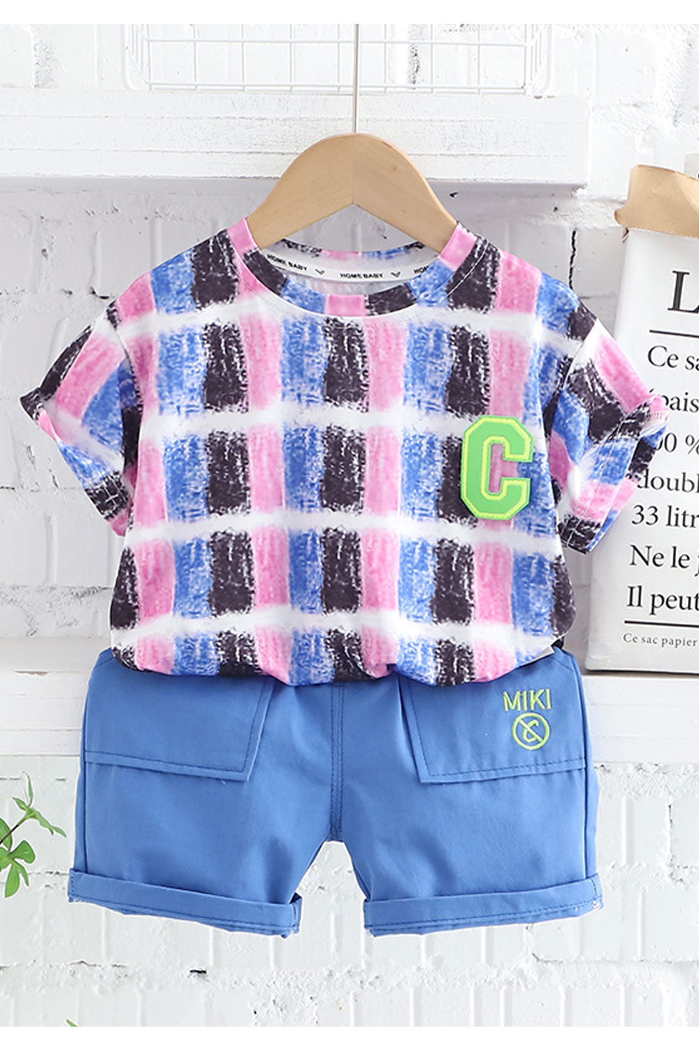 Baby and Toddler Boys New Style Fashionable Round Neck Short Sleeves Plaid Pattern T-Shirt with Descent Baby Shorts Summer Thin