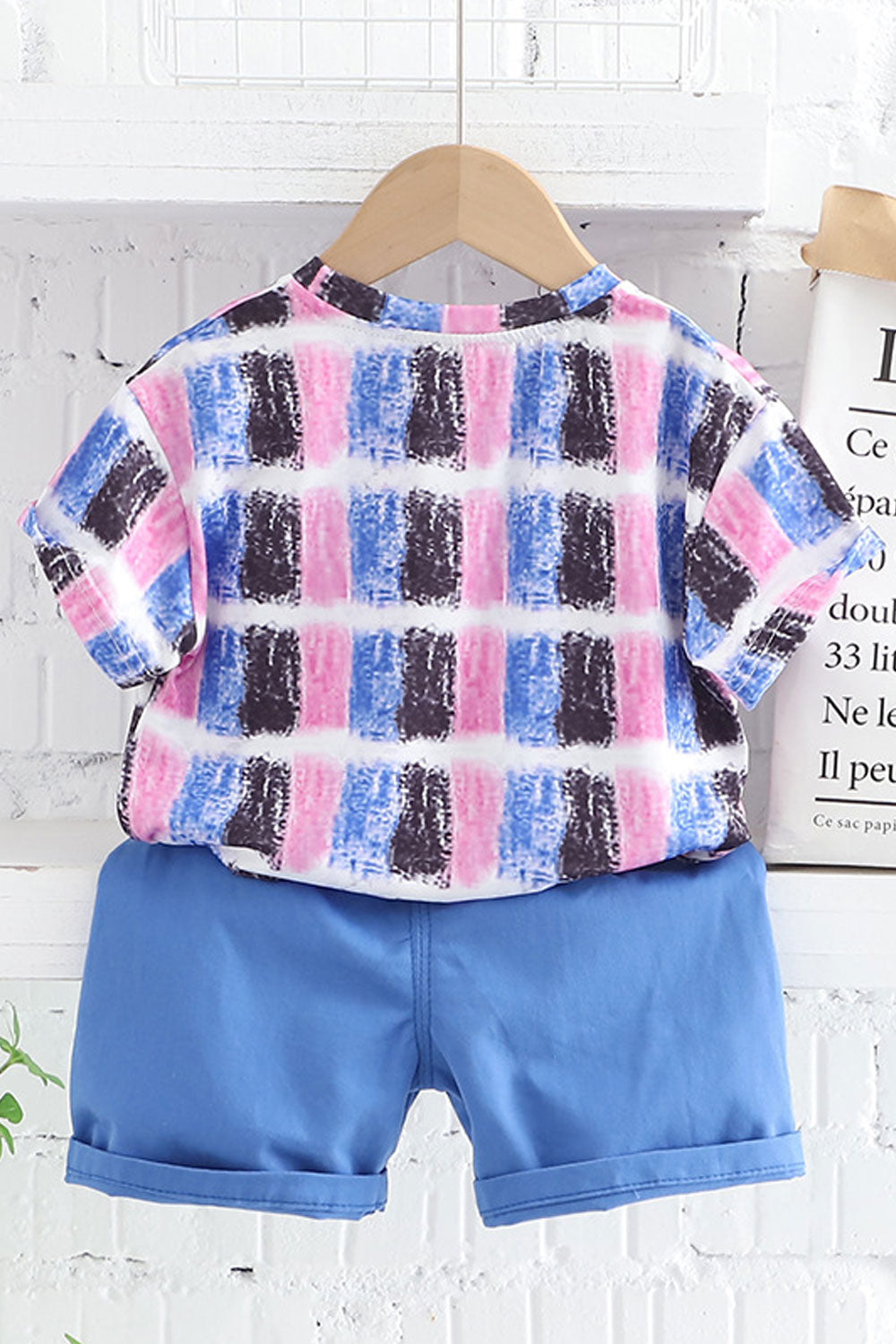 Baby and Toddler Boys New Style Fashionable Round Neck Short Sleeves Plaid Pattern T-Shirt with Descent Baby Shorts Summer Thin