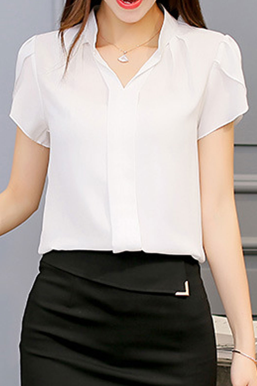 Women New Stand- Neck Short Sleeves Solid Color Fresh Style Bottoming Summer Shirt