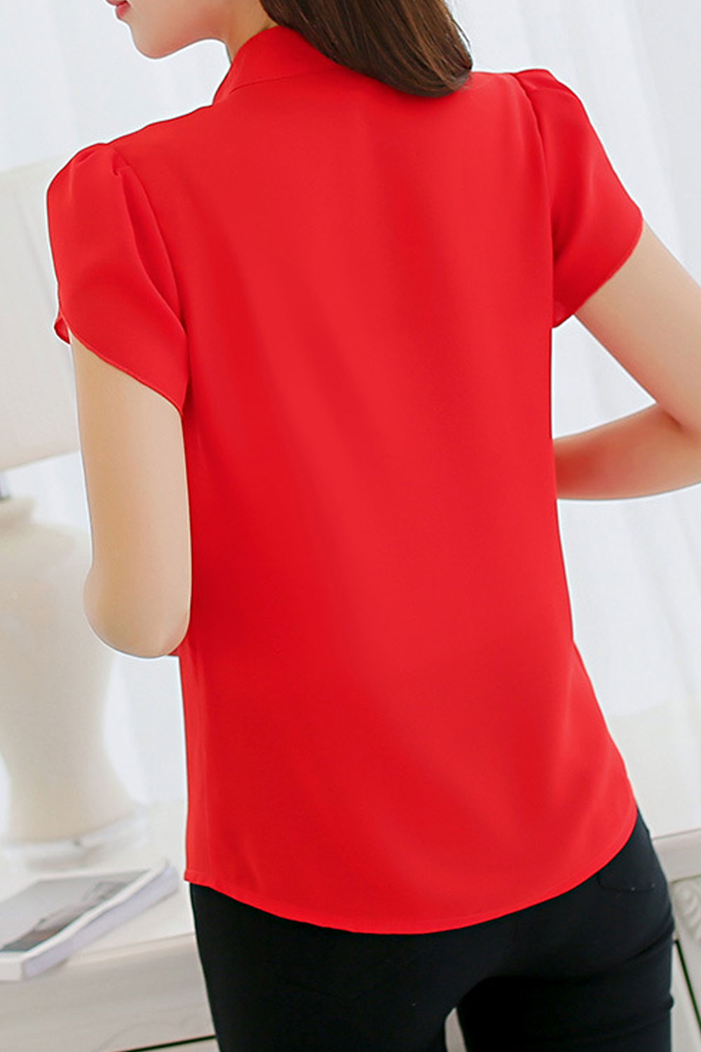 Women New Stand- Neck Short Sleeves Solid Color Fresh Style Bottoming Summer Shirt