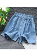 Kids girls new denim waist buttons style bunny printed summer shorts