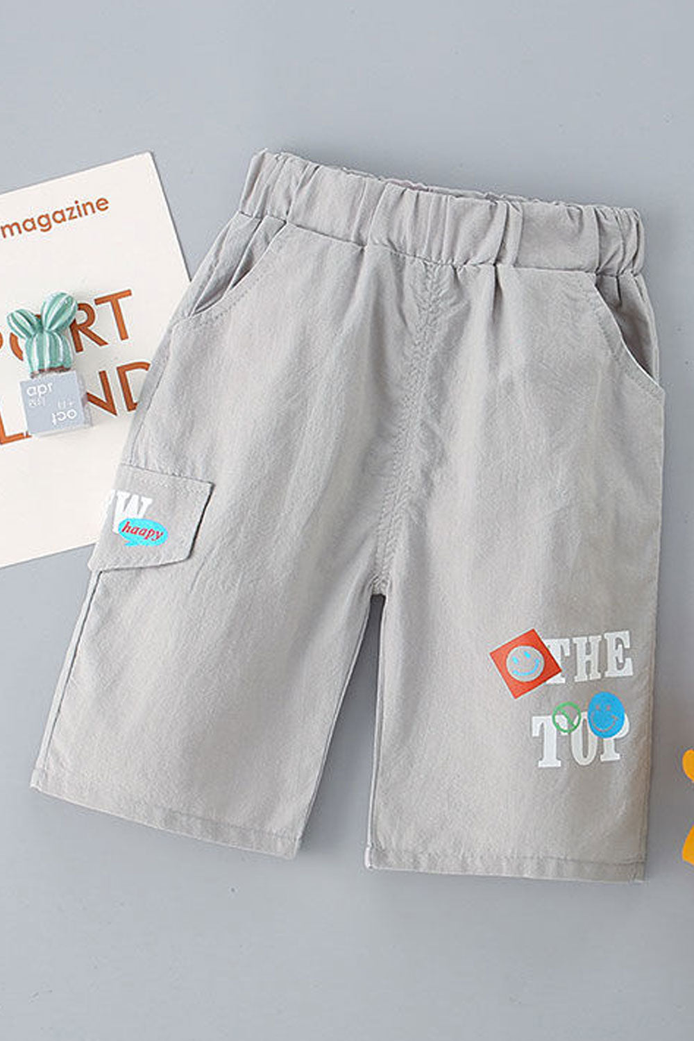 Kids Boys Pure Cotton New Fashionable Waistband Half-Assed Elastic Belt Letter Pattern Summer Baby Cropped Trousers Thin Section