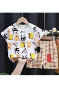 Baby and Toddler Boys New Pure Cotton Round Neck Short Sleeves Koala Bears Pattern T-Shirt with Plaid Shorts Summer Casual Two P
