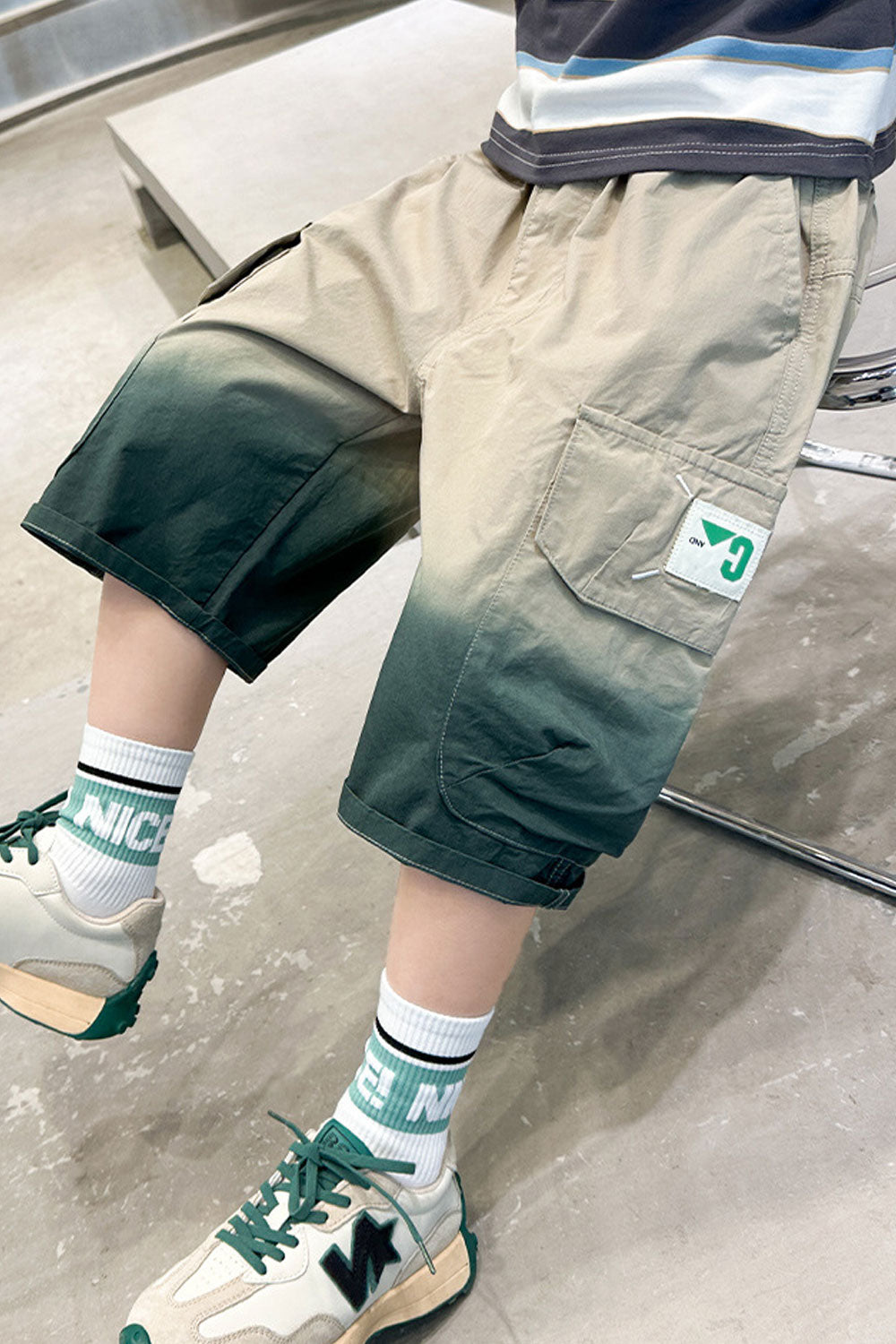 Kids Boys New Fashionable Waistband Half-Assed Elastic Belt Tidal Range Double Shaded Pattern Tooling Style Summer Thin Section
