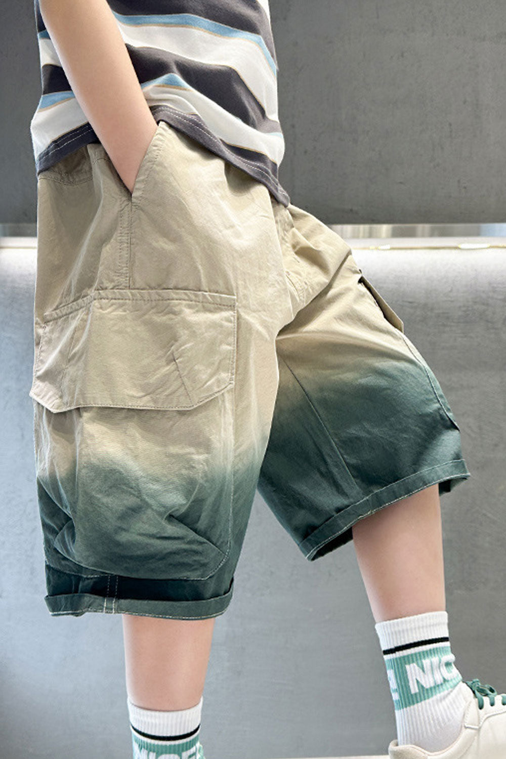 Kids Boys New Fashionable Waistband Half-Assed Elastic Belt Tidal Range Double Shaded Pattern Tooling Style Summer Thin Section
