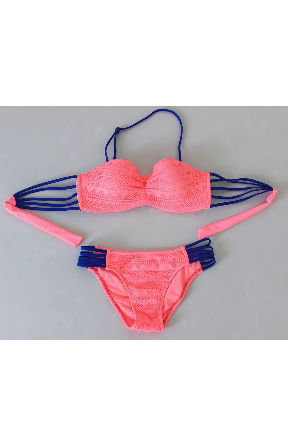 Women Hollow Lace Multi Strap Fashion Swimsuit Set
