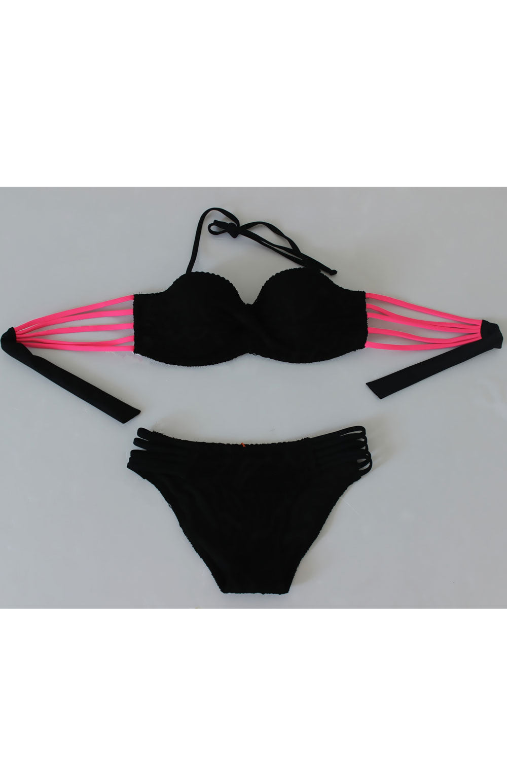 Women Hollow Lace Multi Strap Fashion Swimsuit Set