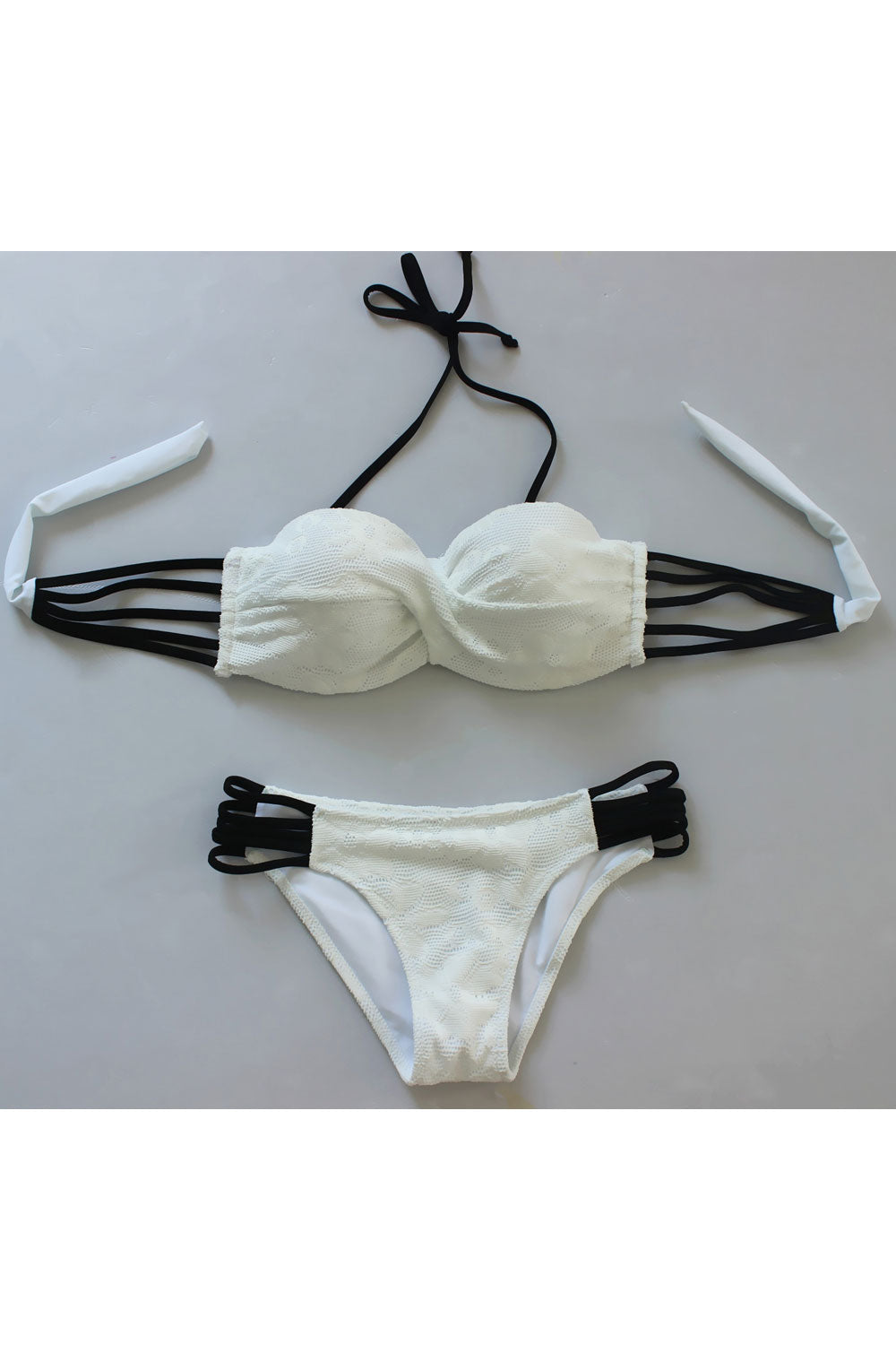 Women Hollow Lace Multi Strap Fashion Swimsuit Set