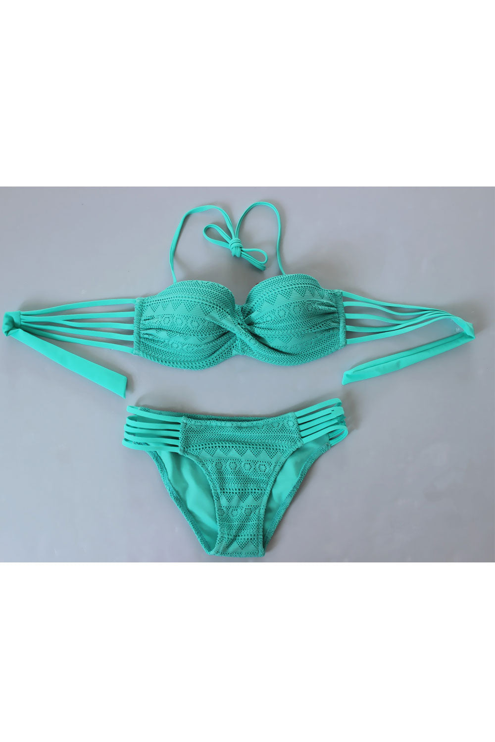 Women Hollow Lace Multi Strap Fashion Swimsuit Set