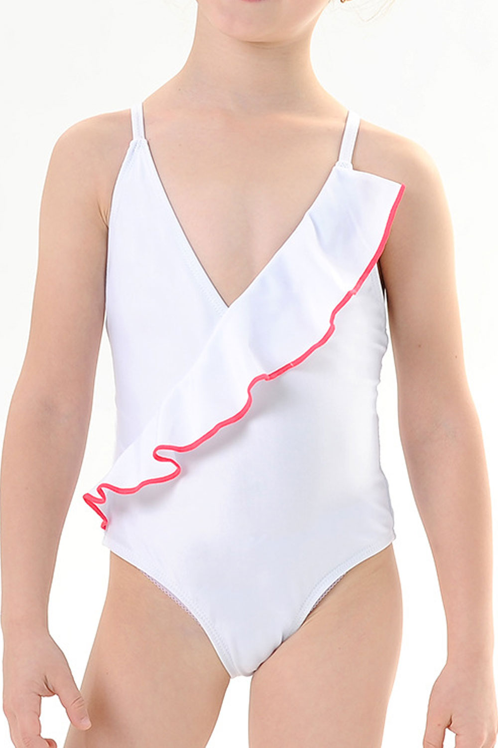 Baby Girls Adjustable Strap Neck Solid Color One Piece Swimsuit