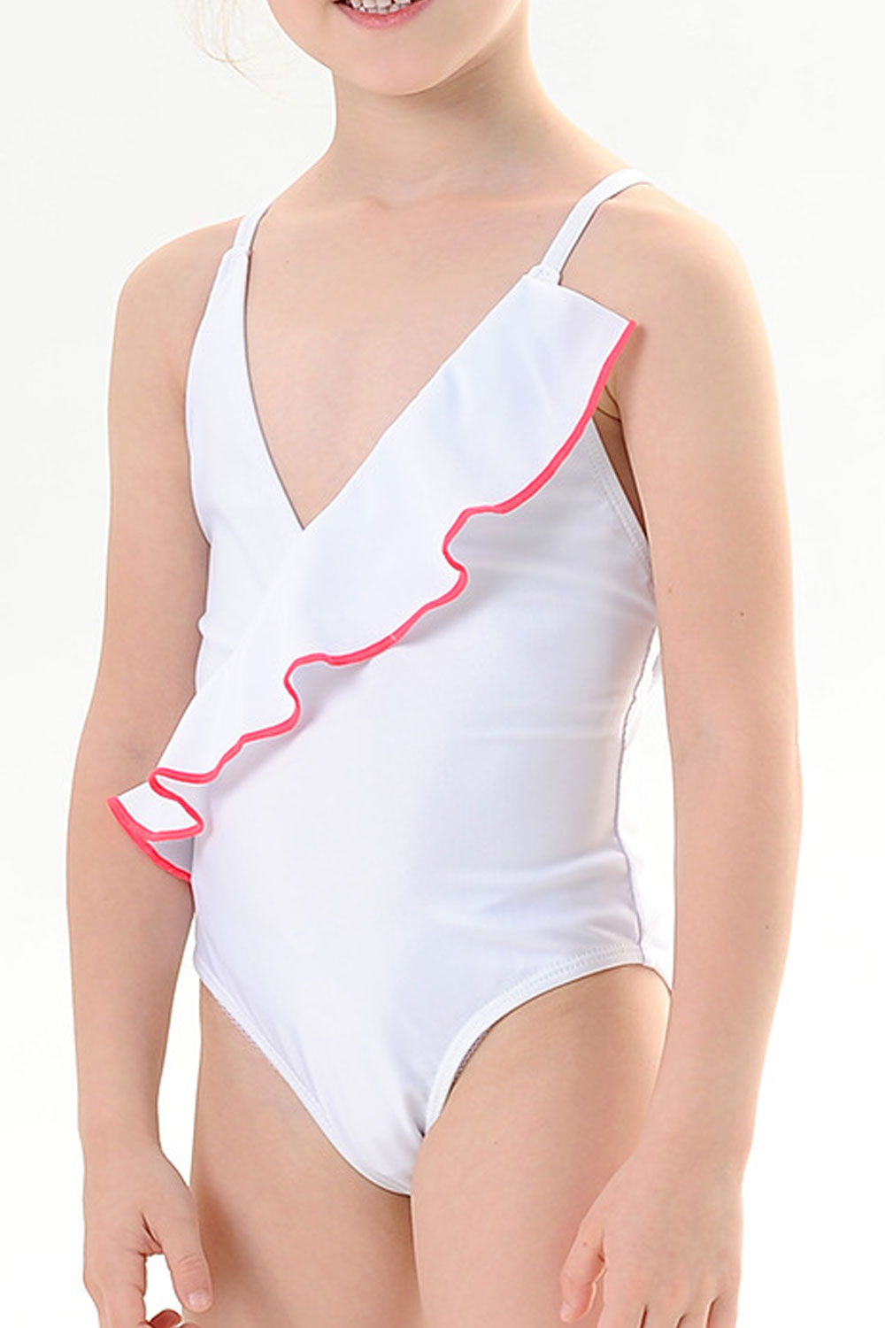 Baby Girls Adjustable Strap Neck Solid Color One Piece Swimsuit