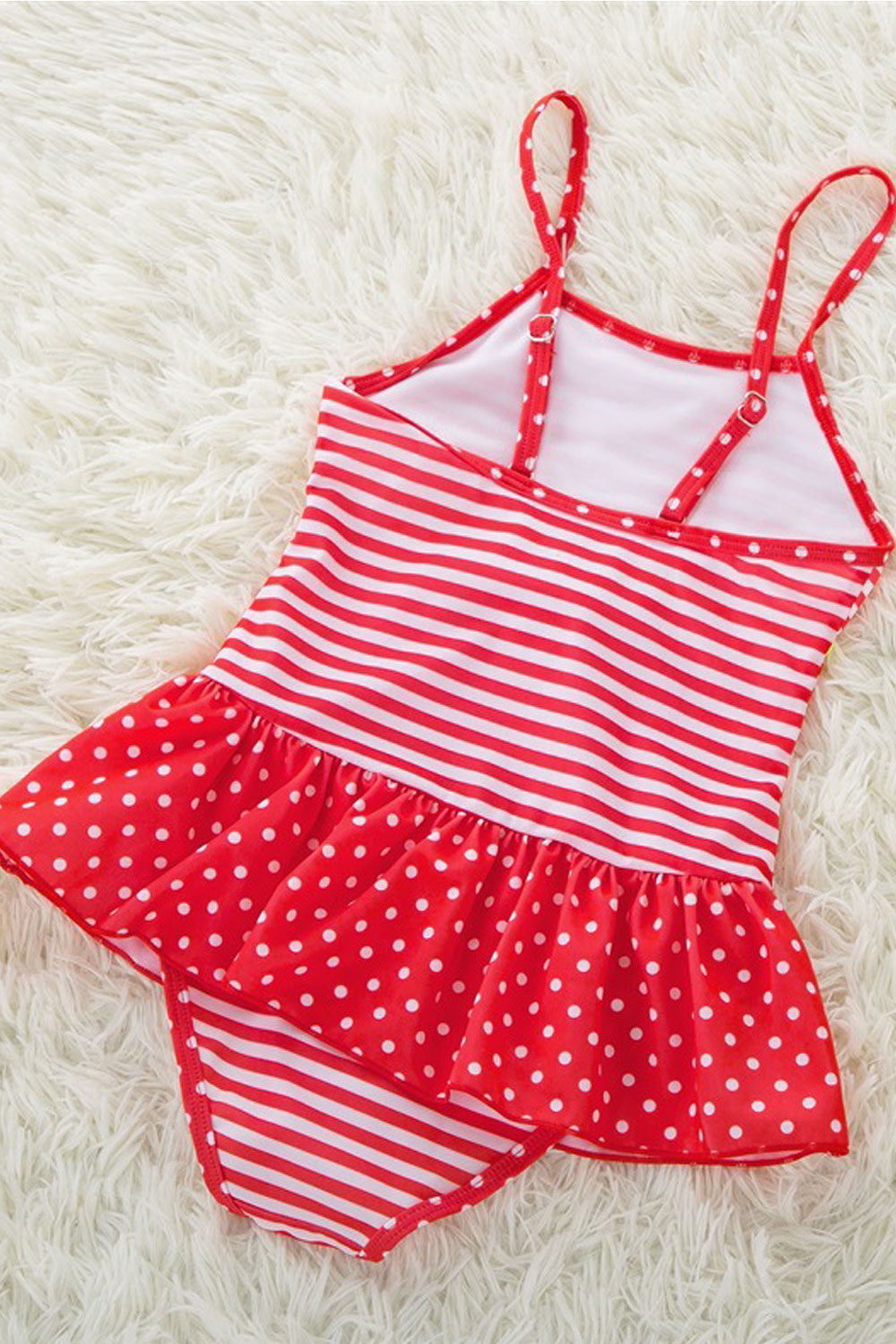 Baby Girls Adjustable Strap Neck Polka Dot Bow Decorated One Piece Swimsuit