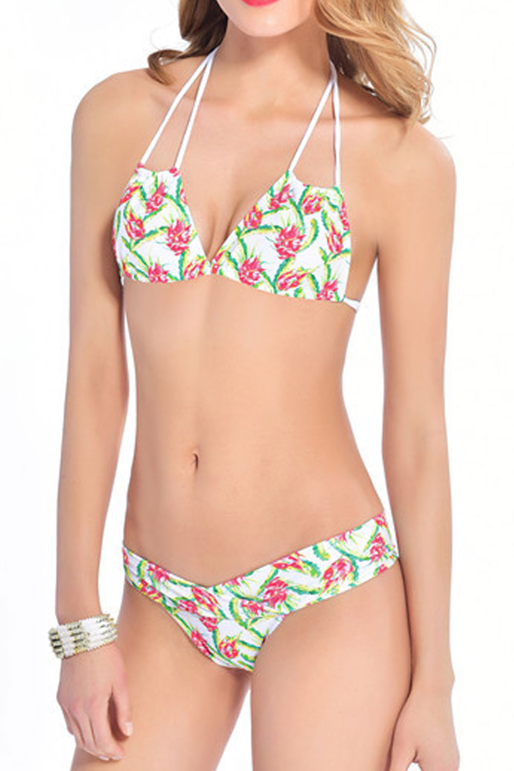 Women Triangle Shaped Printed Style Tie Strap Swimsuit Set