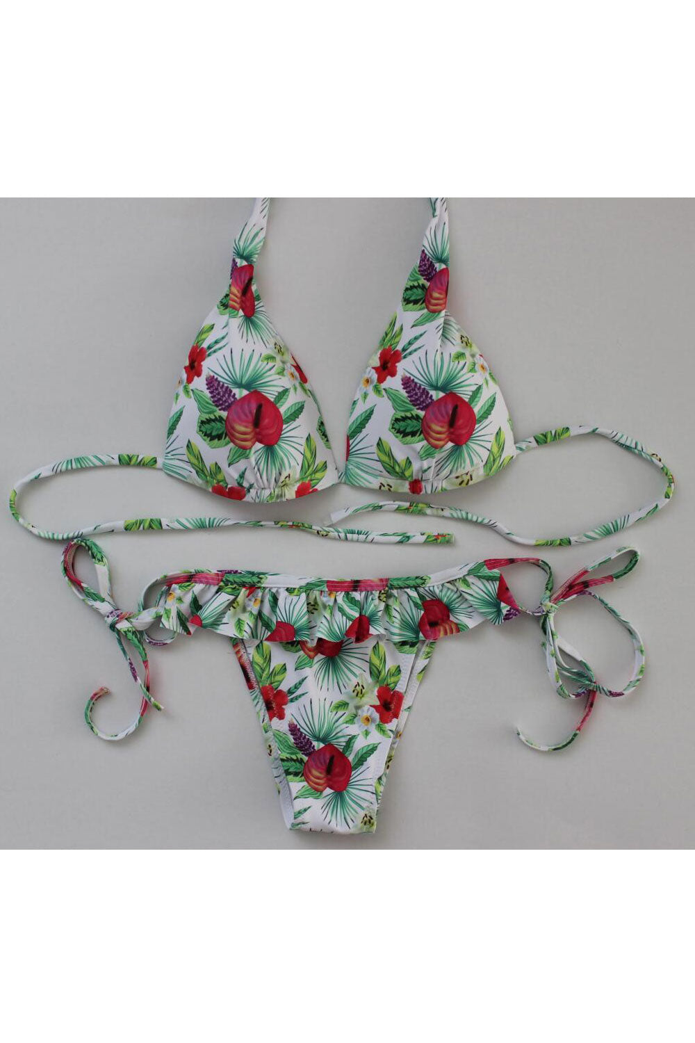 Women Triangle Shaped Printed Style Tie Strap Swimsuit Set