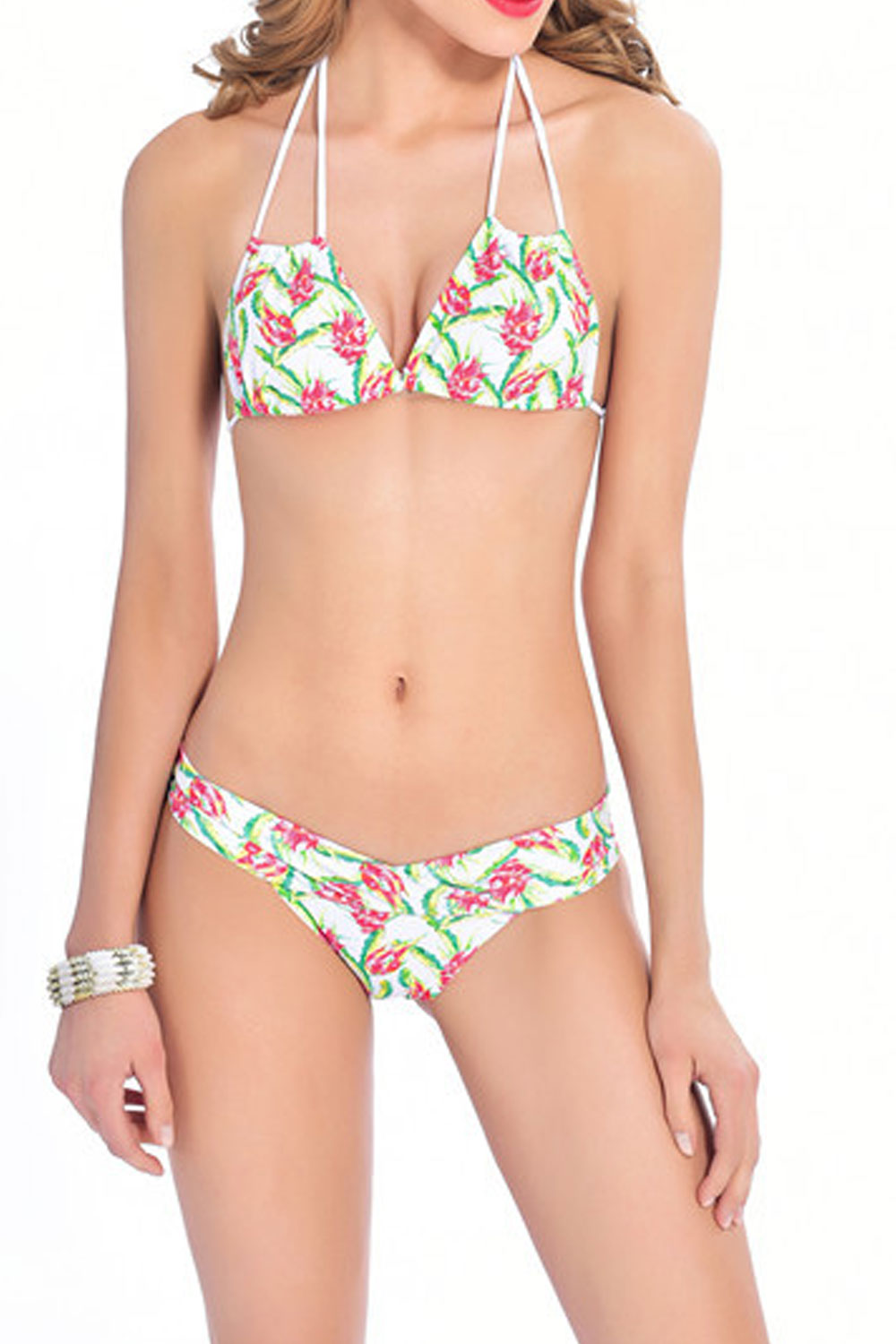 Women Triangle Shaped Printed Style Tie Strap Swimsuit Set