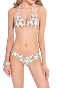 Women Triangle Shaped Printed Style Tie Strap Swimsuit Set
