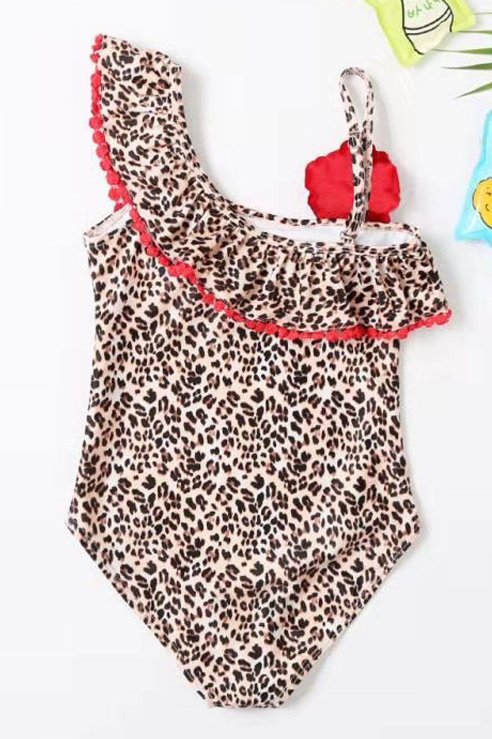 Baby Girls Leopard Printed Flower Decorated One Piece Swimsuit