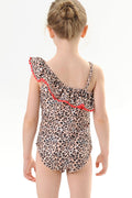 Baby Girls Leopard Printed Flower Decorated One Piece Swimsuit