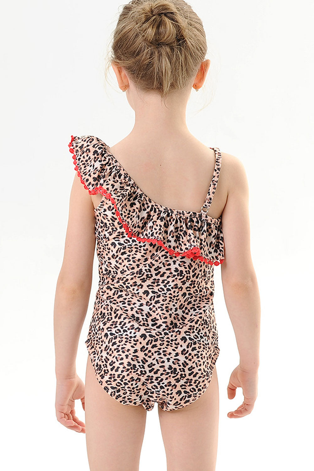 Baby Girls Leopard Printed Flower Decorated One Piece Swimsuit