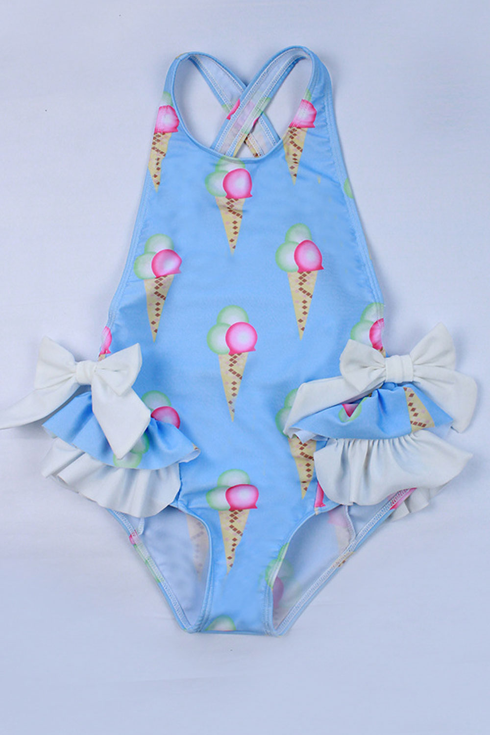 Baby Girls Ice Cream Printed Cross Strap Neck One Piece Swimsuit