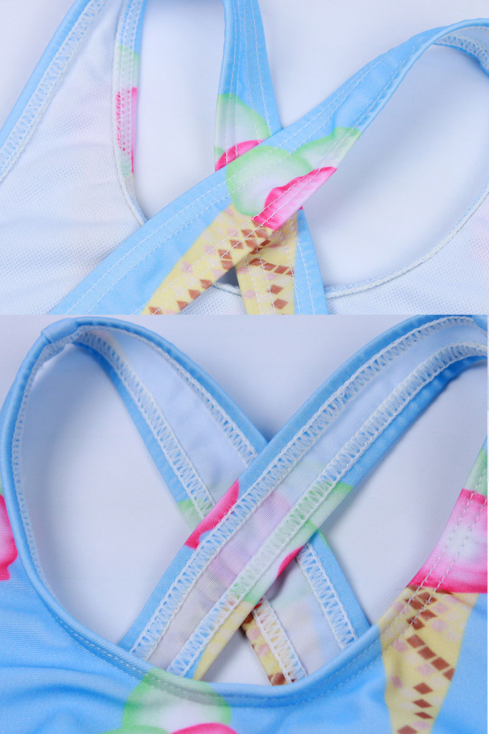 Baby Girls Ice Cream Printed Cross Strap Neck One Piece Swimsuit