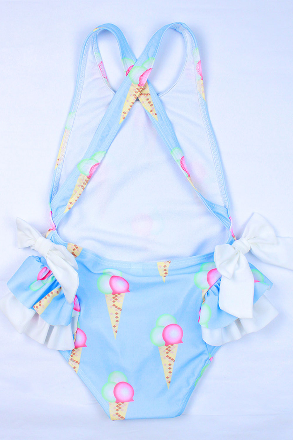Baby Girls Ice Cream Printed Cross Strap Neck One Piece Swimsuit