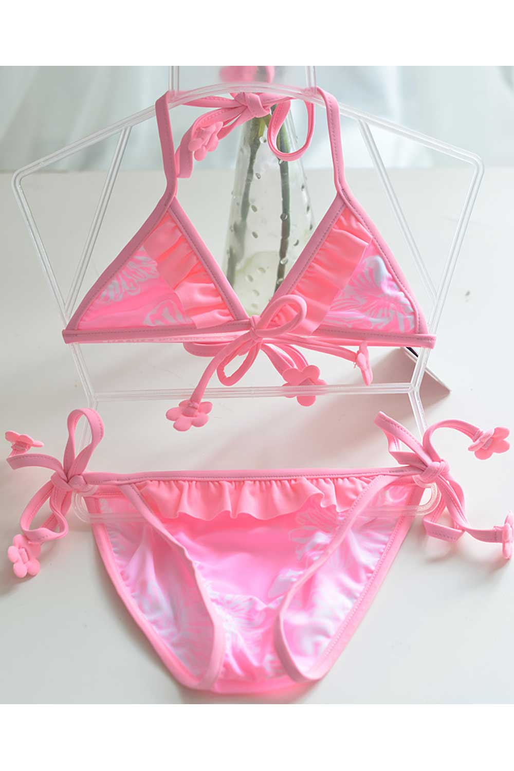 Toddler Girls Flowers Lace Tie Knot Two Piece Beautiful Swimsuit