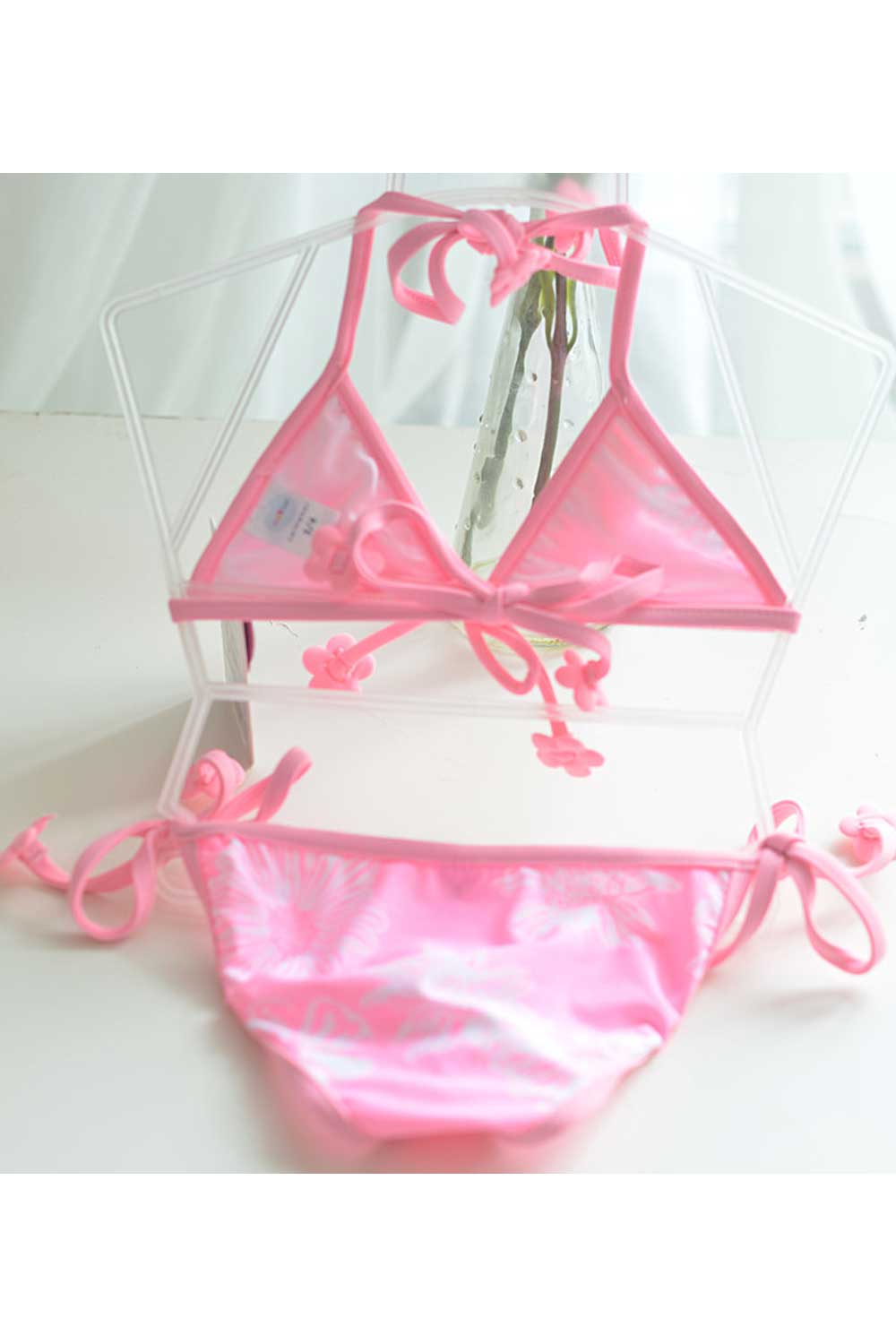 Toddler Girls Flowers Lace Tie Knot Two Piece Beautiful Swimsuit