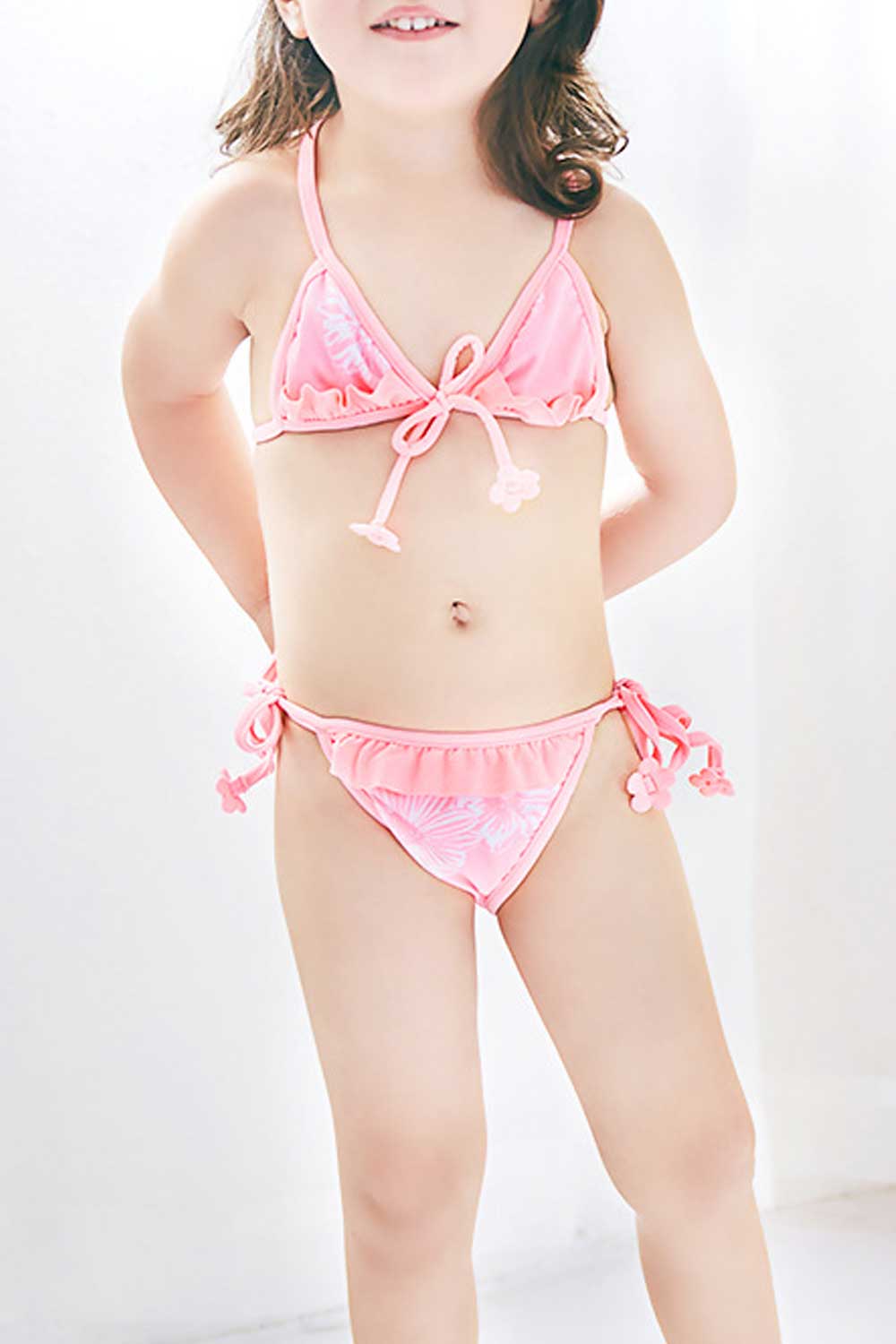 Toddler Girls Flowers Lace Tie Knot Two Piece Beautiful Swimsuit